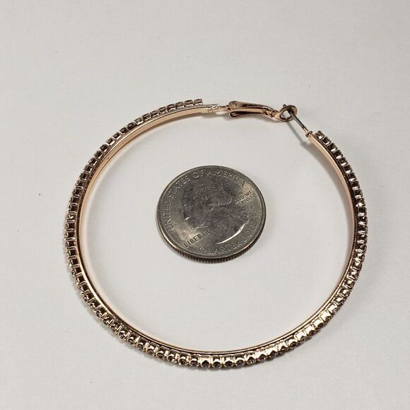 Women's Rose Gold Hoop Earrings w/ Swarovski Elements – Elegant Fashion Jewelry - Picture 3 of 5